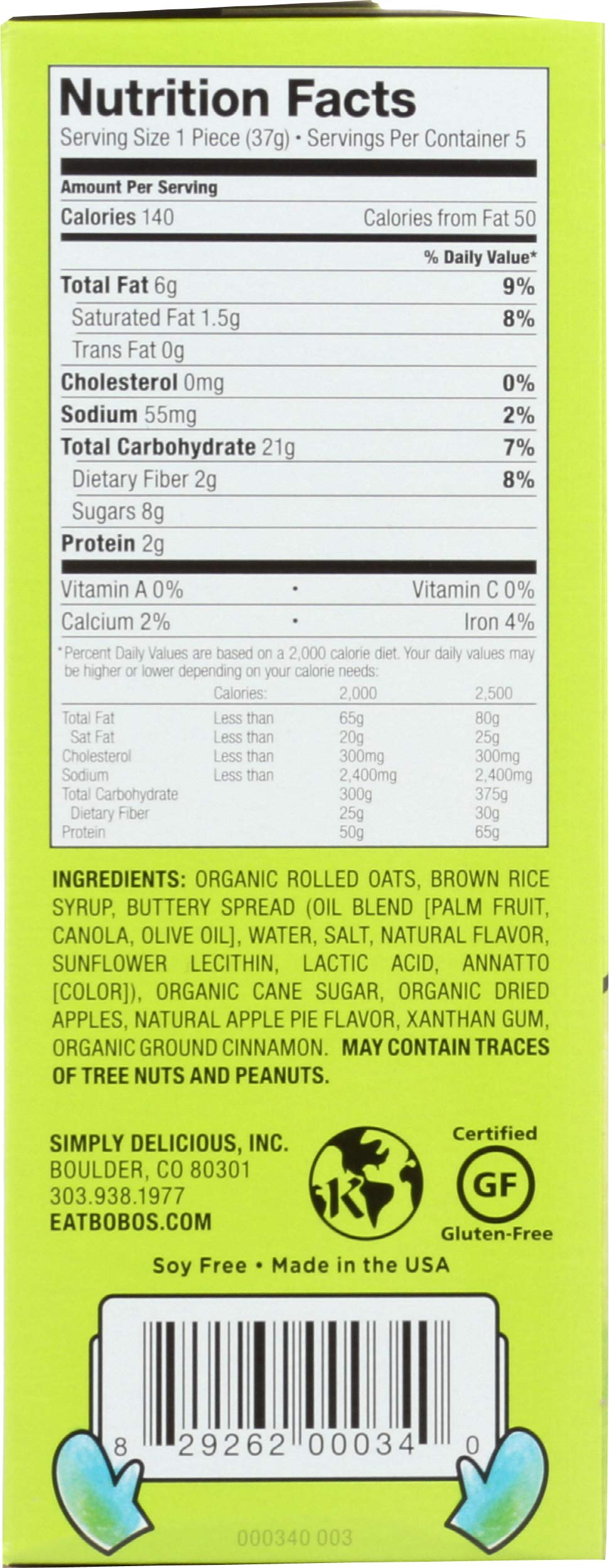 Bobo s Oat Bites, Apple Pie Stuffed, 1.3 Ounce Bites (5ct Box), Gluten Free Whole Grain Snack