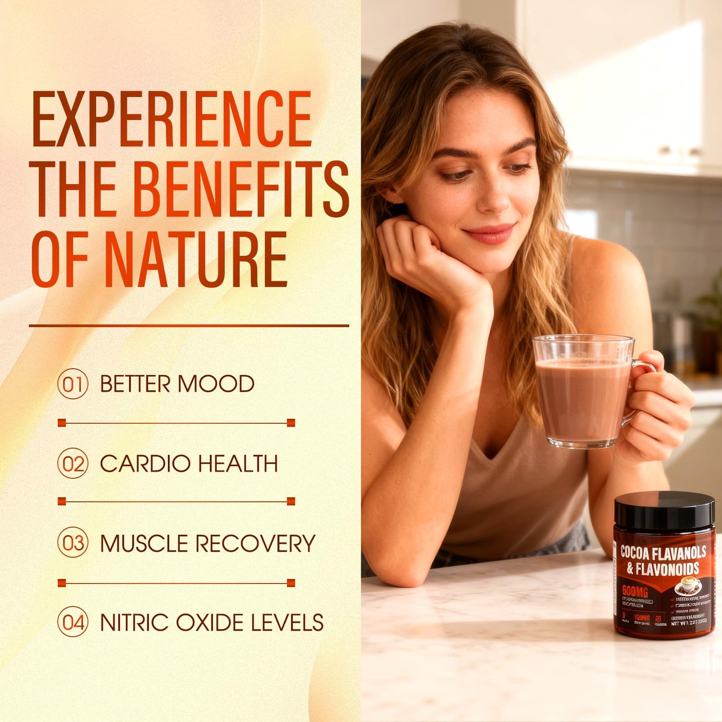High Flavanol Cocoa Powder - 1200mg Cocoa Flavanols per Serving with 600mg Epicatechin & Natural Flavonoids - Supports Heart Hea