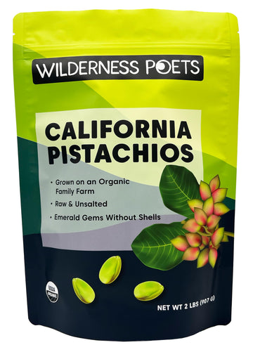 Wilderness Poets, Organic, Whole, Raw Pistachios - Grown in California, Fresh, Bright Green, Unsalted, Unroasted, Bulk Size (32 
