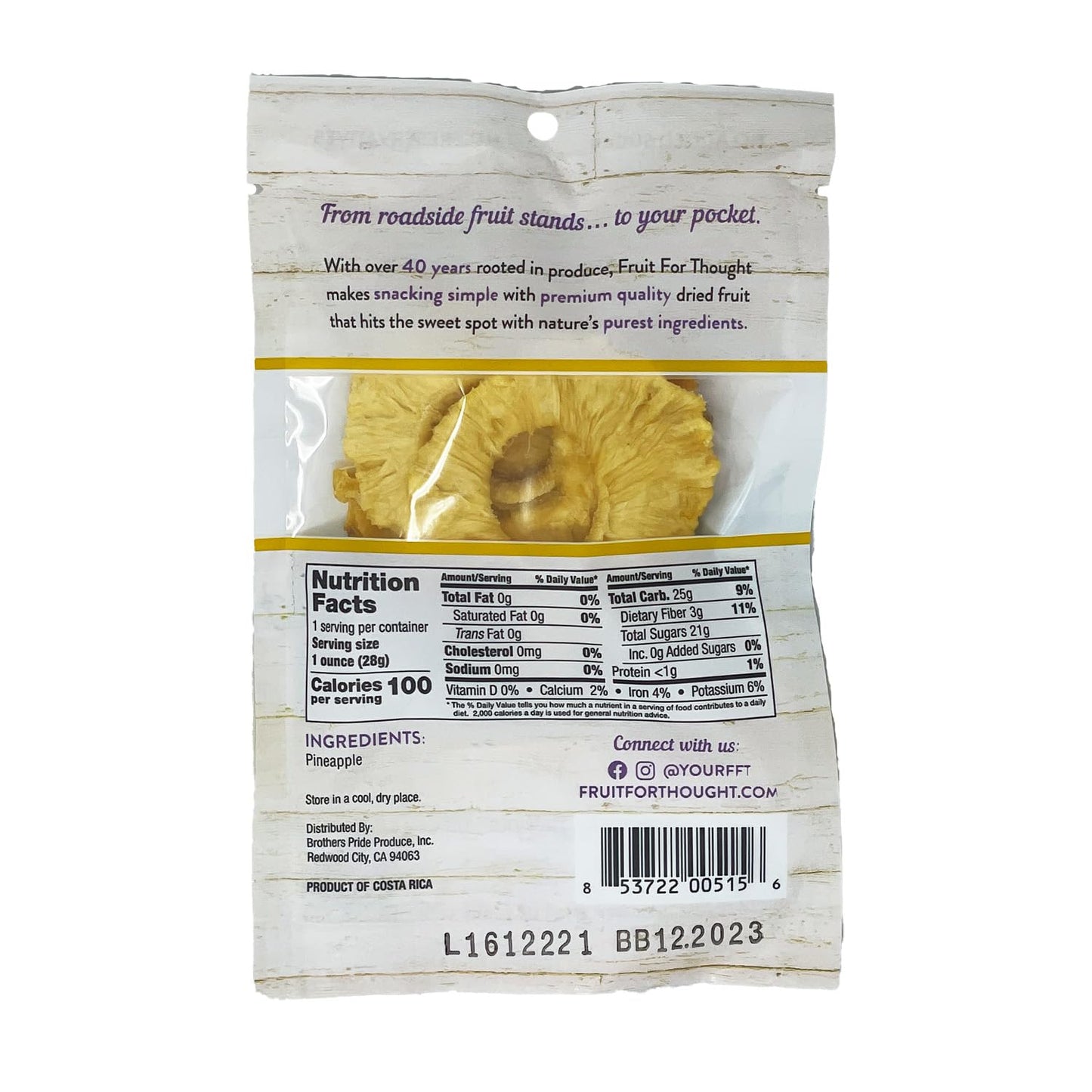 Fruit For Thought Dried Pineapple Snack Packs - 1 Ounce Bags, Pack of 48, Ideal for Home, Work, or On-the-Go