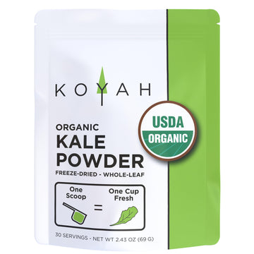 Koyah - Organic Usa Grown Kale Powder (Equivalent To 30 Cups Fresh): Freeze-Dried, Whole-Leaf Powder