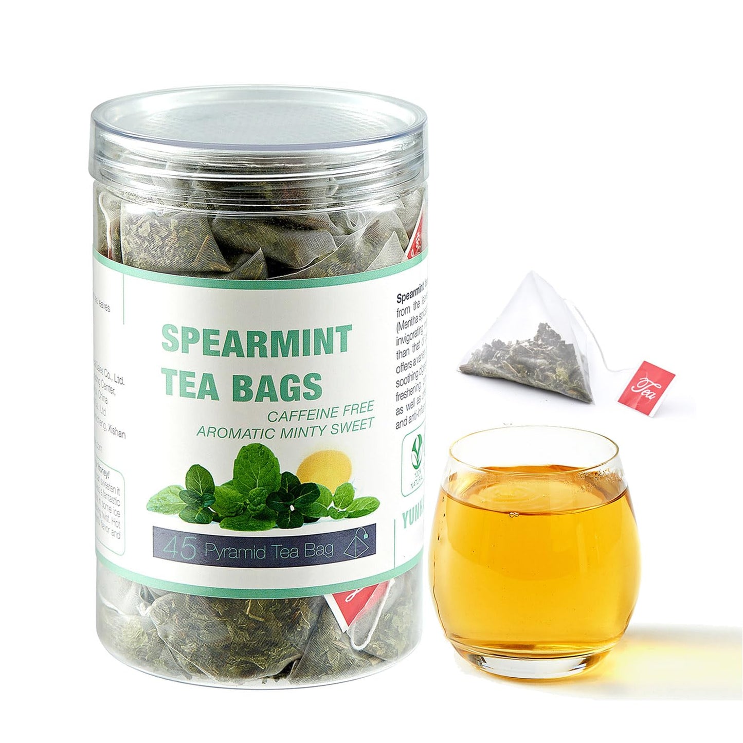 YUNHAHA Spearmint Tea Bags - Herbal Mint Tea - Caffeine-Free - 45 Count