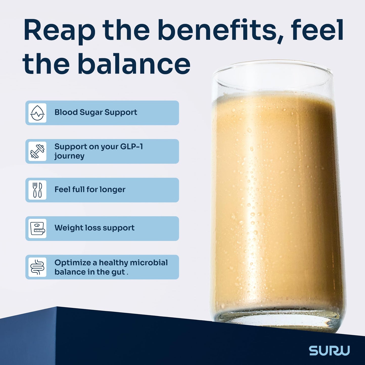 Suru Balance Shake for Blood Sugar Support - Low Glycemic, 20g Plant-Based Protein, 6g Fiber, 140 Calories | GLP-1 Support | Nut
