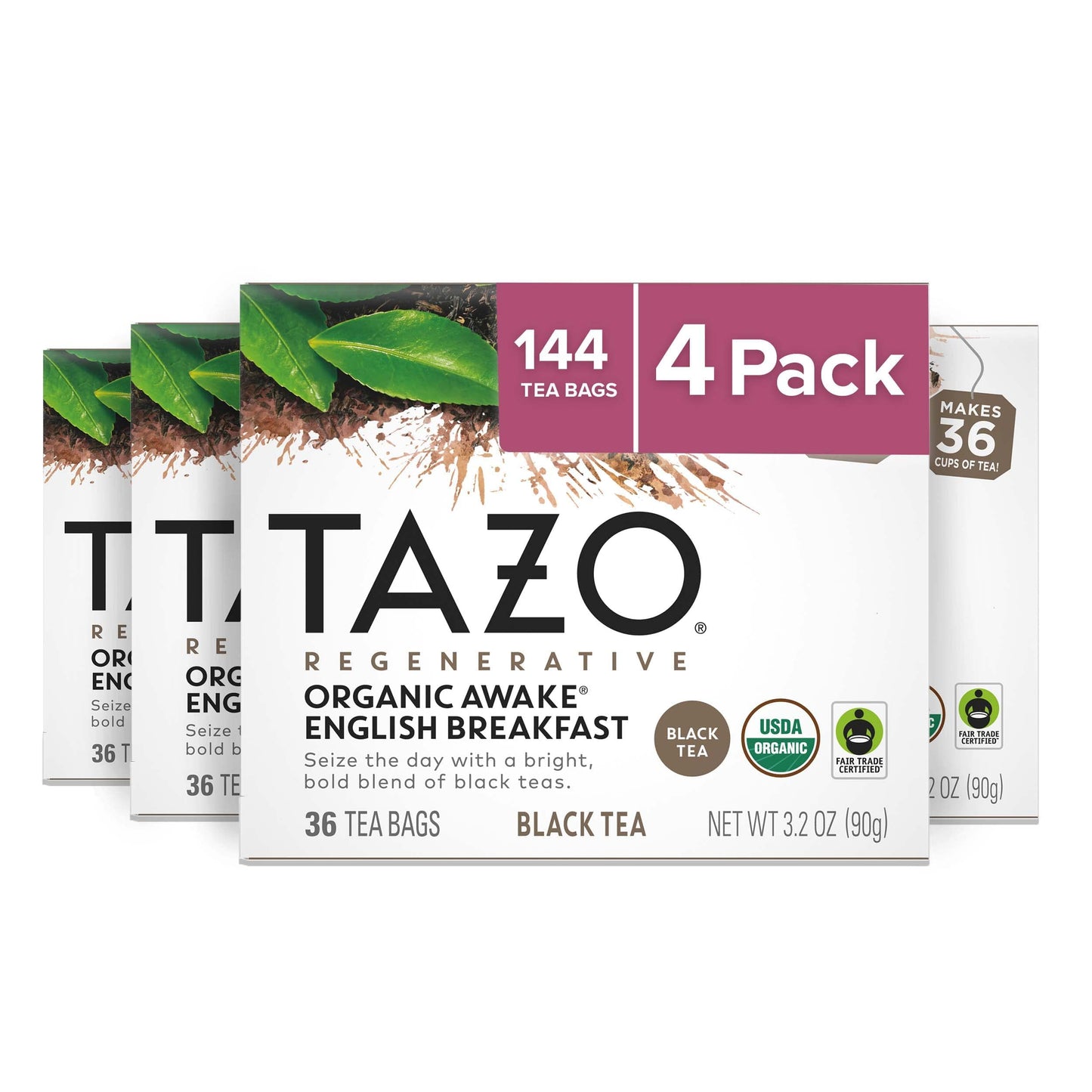 TAZO Organic Awake English Breakfast Black Tea Bags - 144 Total Bags (36 Bags per Pack, Pack of 4)