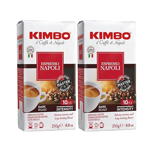 Kimbo Espresso Napoli Ground Coffee | Dark Roast | Intense Aroma & Long Lasting Flavor | 10/13 Intensity | 8.8 Oz (250G) Brick