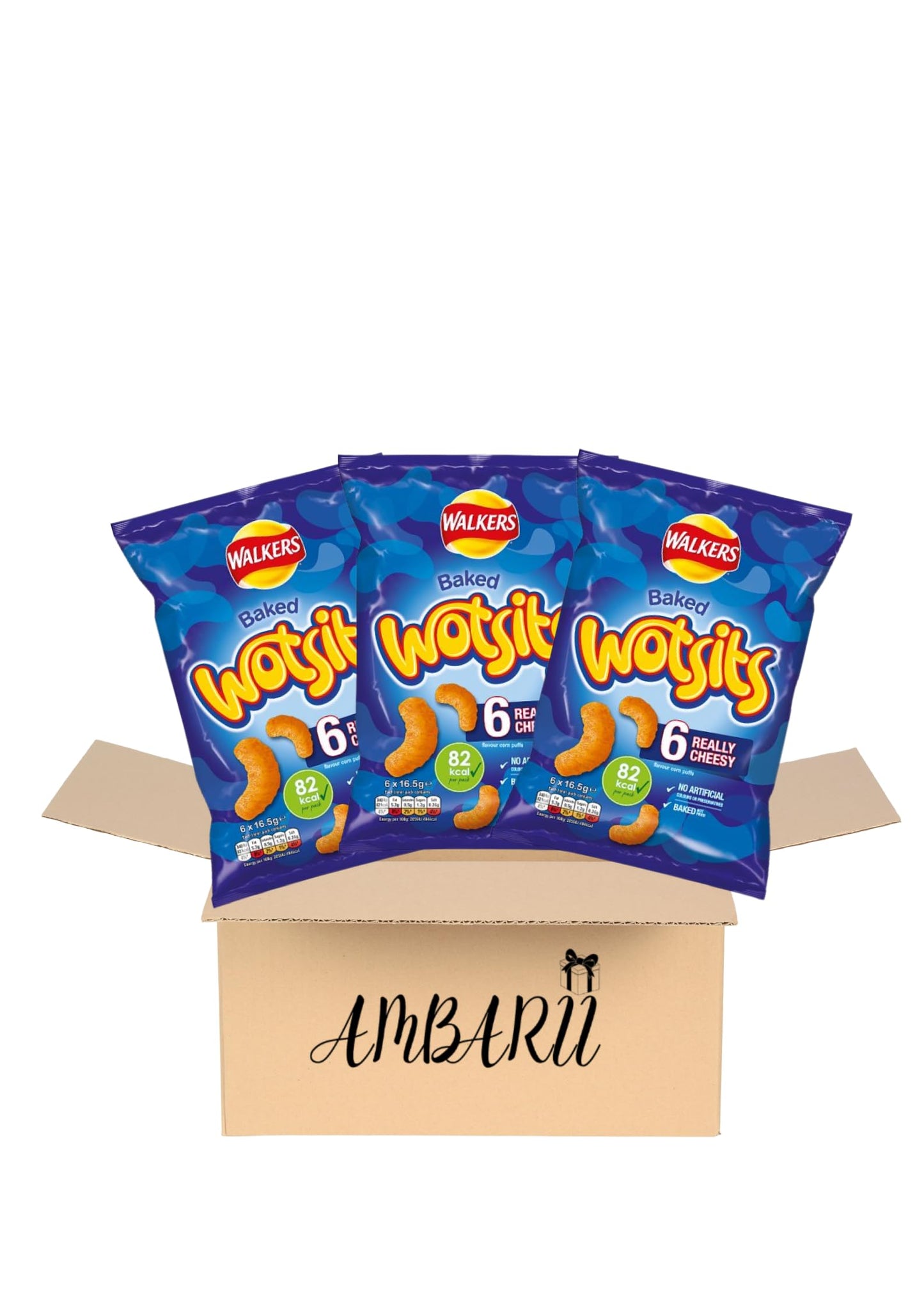 AMBARII Wotsits Really Cheesy Corn Puffs Crisps, Snack Chips, 6 Pack x 3