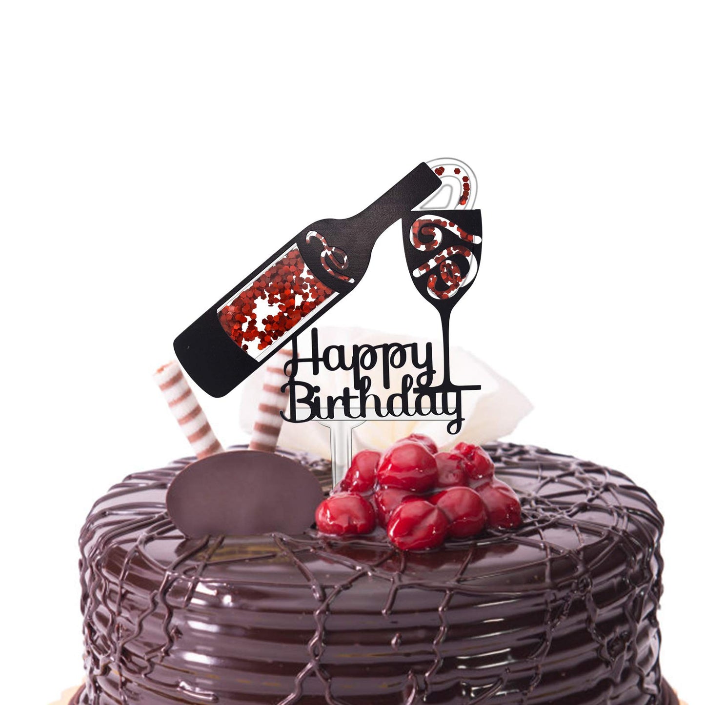 Firefairy Acrylic Cake Topper, Whisky and Wine Theme, 5.5 x 7 inches, Multi Color