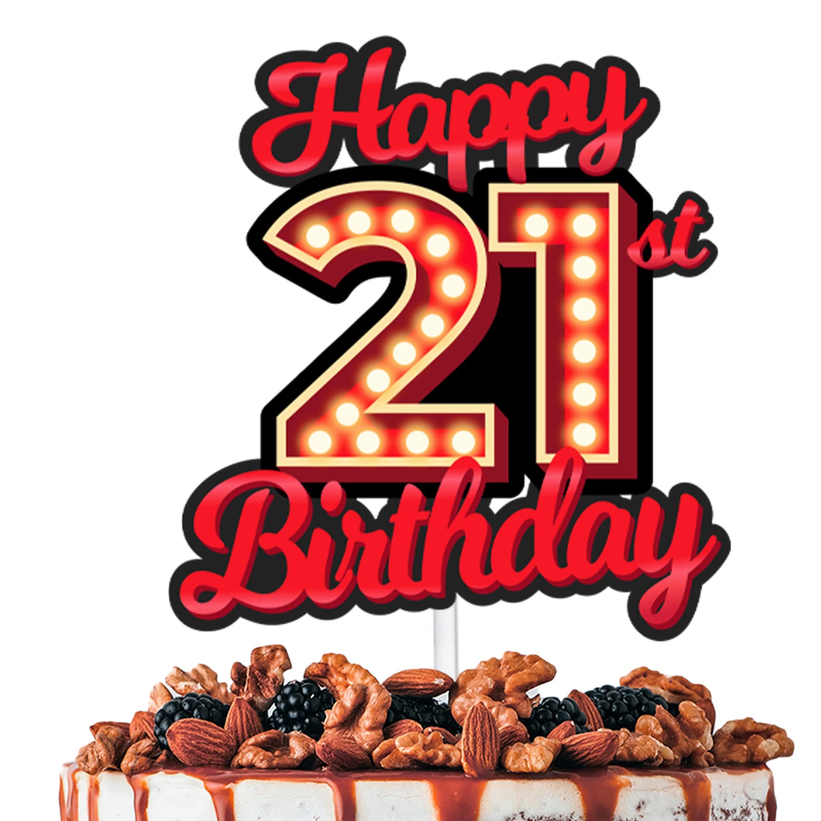 Happy 21St Birthday Cake Topper Fluorescent Flashing Night Out Hen Movie Nightclub Theme Decor Supplies Woman Man Happy Birthday