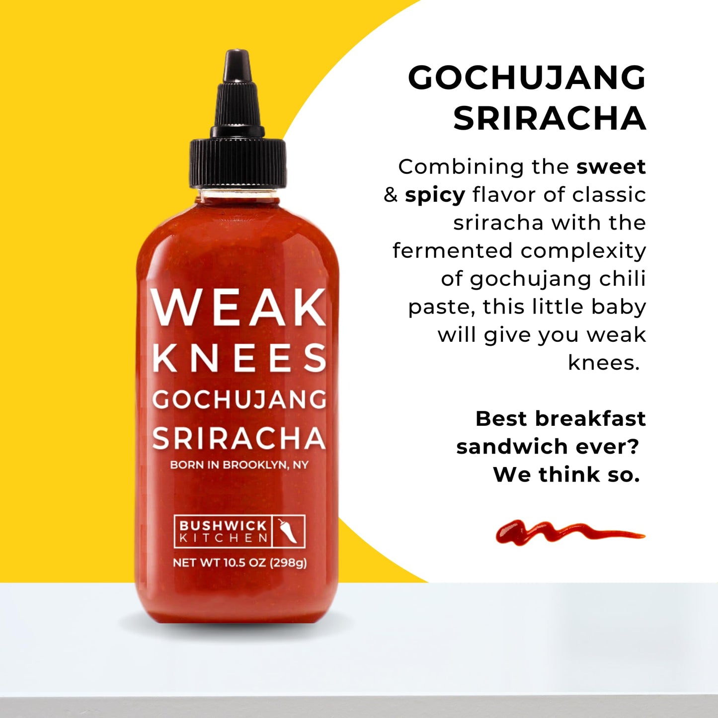 Bushwick Kitchen Gochujang Sriracha Hot Sauce, 10.5oz Squeeze Bottle, Bold Korean Flavor, Model 30