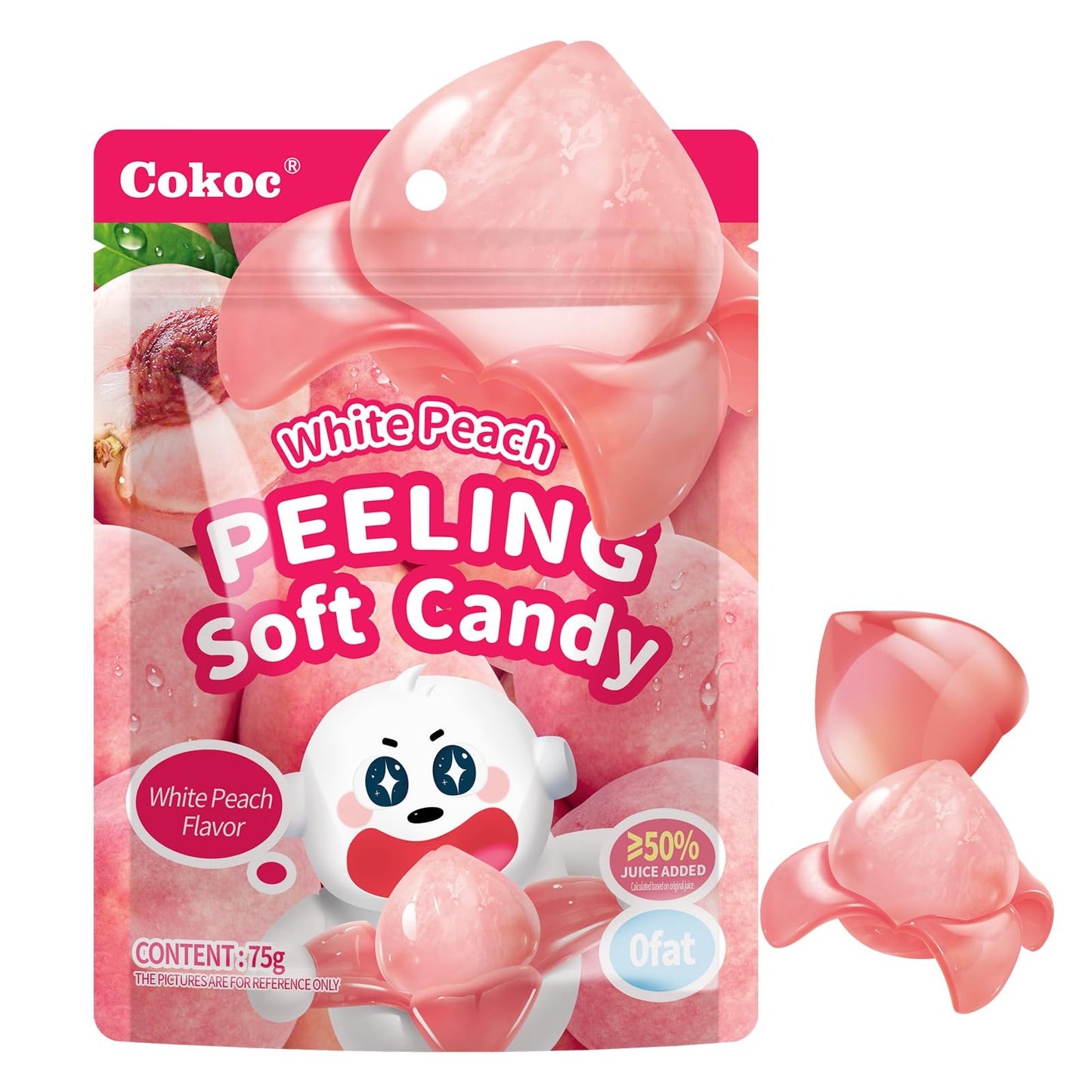 COKOC Peelable Gummies Peach - Individual Packaging, 2.64oz Bag, Fruit Candy, Pack of 3