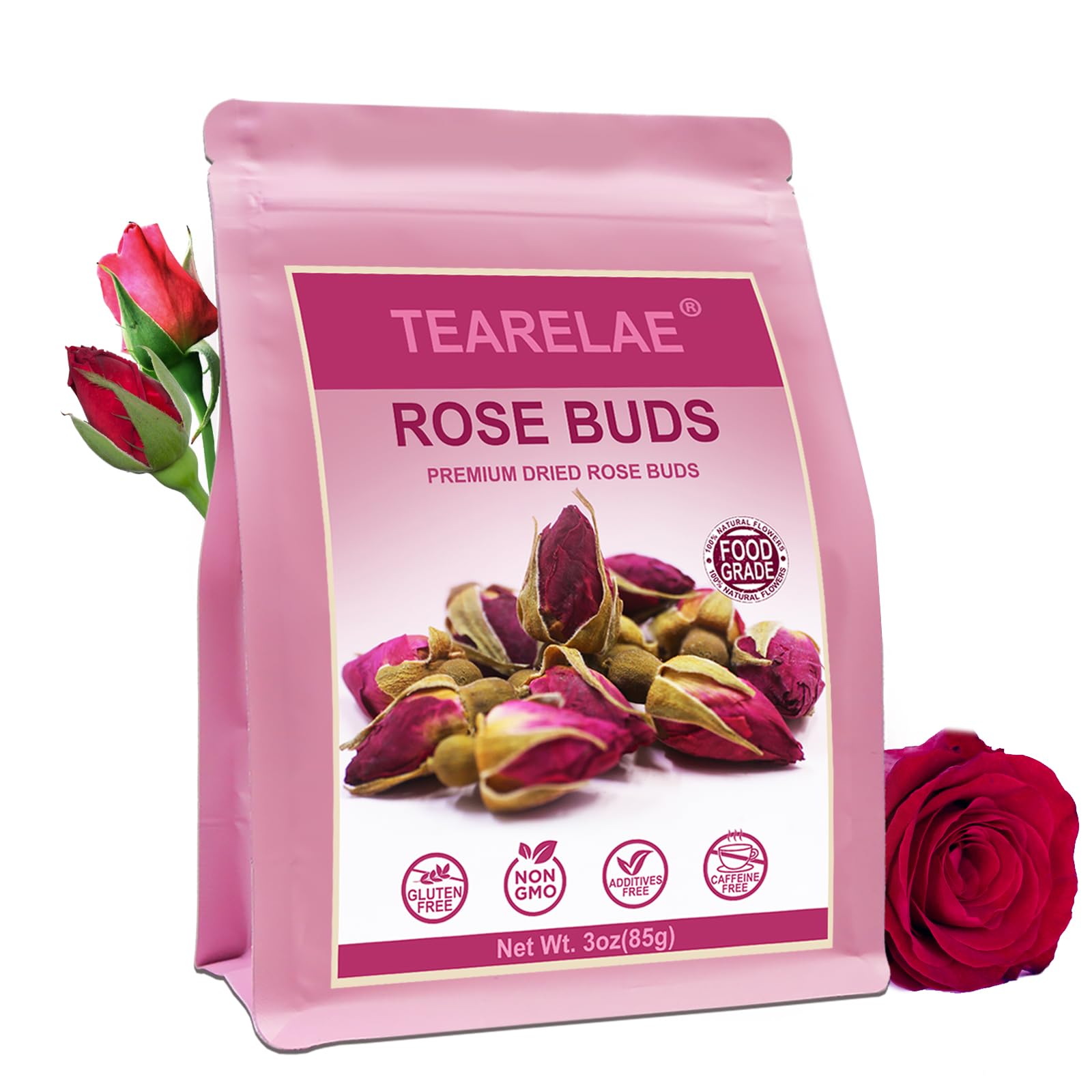 TEARELAE Premium Dried Rose Buds Edible Flowers 3oz - Natural Culinary Rosebuds for Tea, Baking, Candle & Soap Making