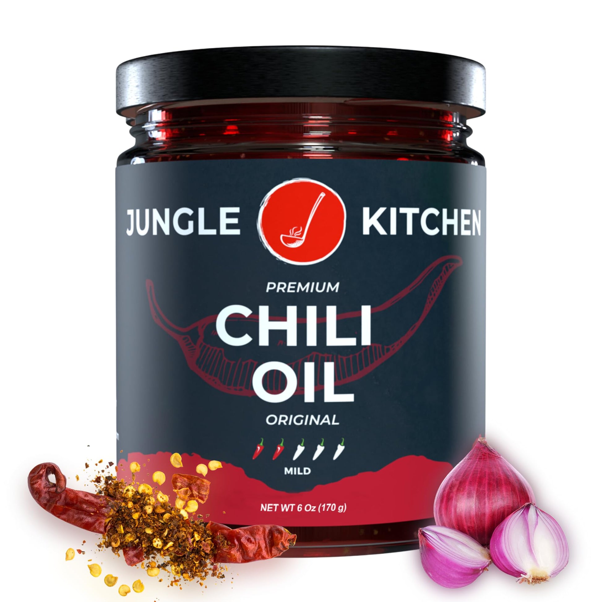 Jungle Kitchen Crunchy Garlic Chili Oil Chili Crisp Oil Vegan & Gluten-Free For Meats, Stir Fry, Vegetables, 6Oz