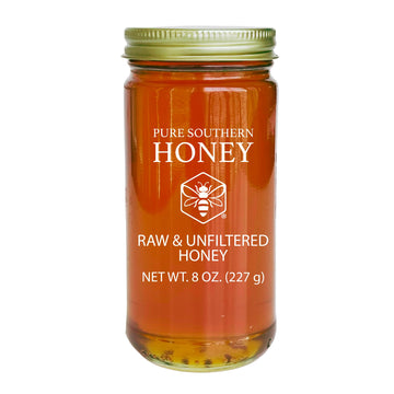 100% Authentic, USA - Made Raw Unfiltered Honey, Made by Pure Southern Honey [ 8 oz ] - Unheated - Non - GMO, No Additives, All 