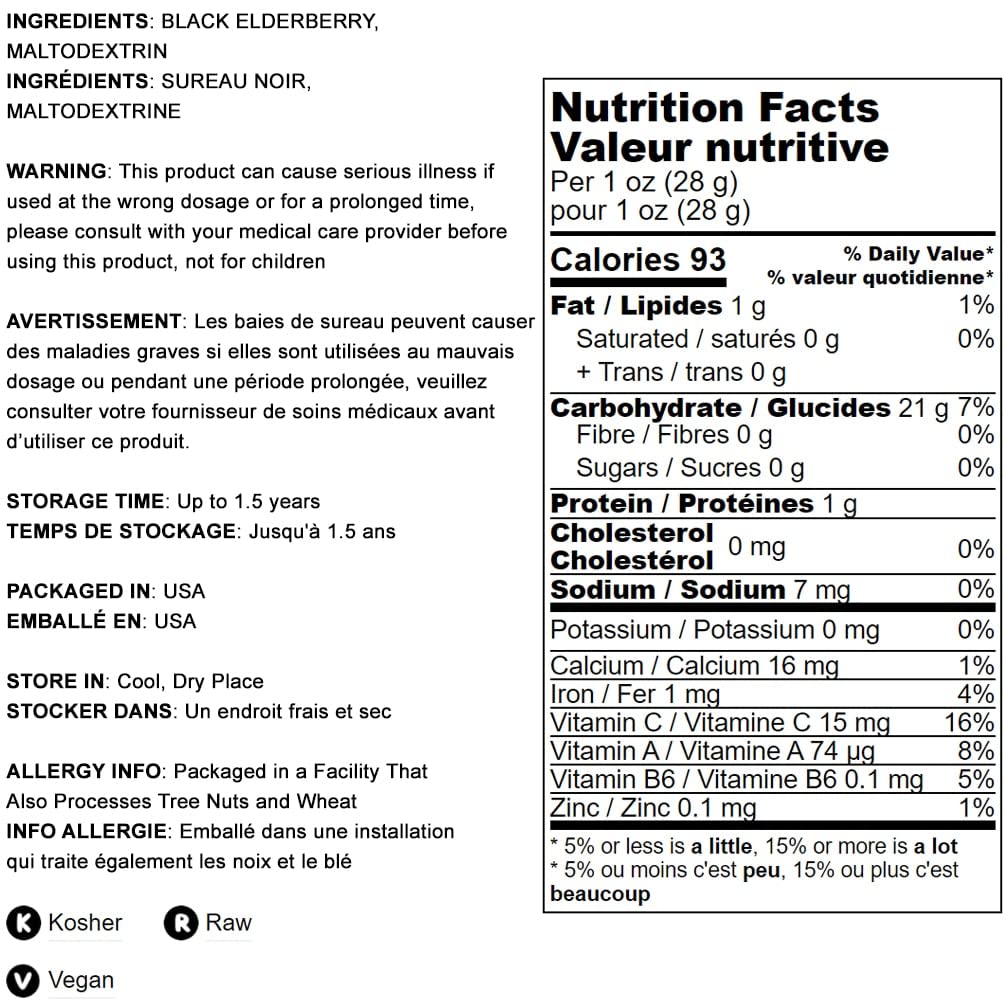 Food To Live Black Elderberry Powder, 12 Ounces - Raw Dried Berries, Unsulfured, Vegan, Bulk, For Baking, Juices, Smoothies, Yog