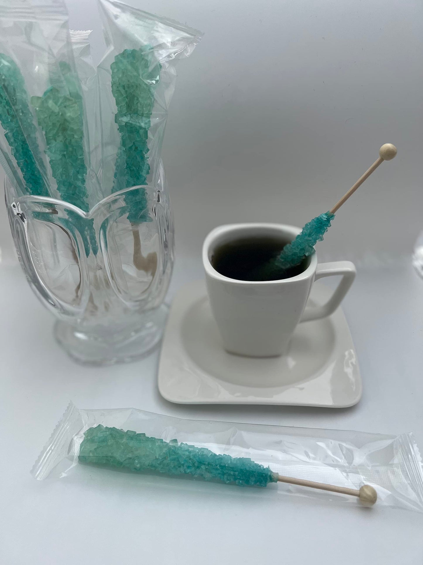 Classic Rock Candy Sticks, Sugar Rock Crystal Lollipops, Individually Wrapped (Pack Of 6, Light Blue Cotton Candy)