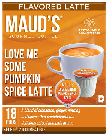 Mauds Pumpkin Spice Latte Coffee Pods  18 ct | Love Me Some Pumpkin Spice Latte | 100% Arabica Coffee | Solar Energy Produced Recyclable Single Serve Coffee Pods Compatible with Keurig K-Cup malt-inspired