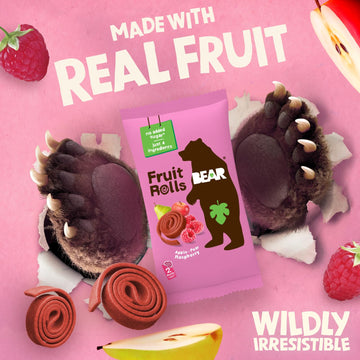 BEAR Real Fruit Snack Rolls - Gluten Free, Vegan, and Non-GMO - Raspberry - 36 Rolls, Healthy School And Lunch Snacks For Kids A