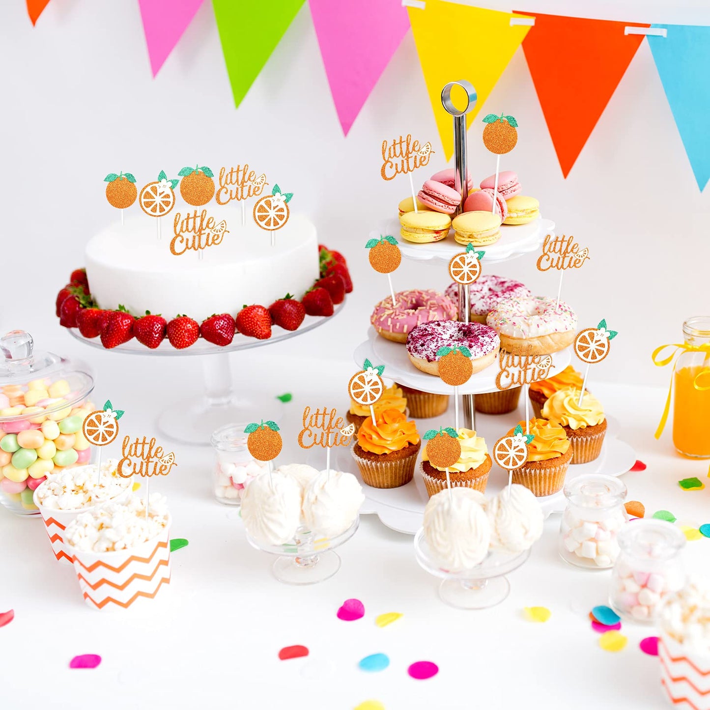 Zonon 48 Pieces Little Cutie Glitter Cupcake Toppers Cutie Baby Shower Decorations Tangerine Citrus Cutie Cake Topper For Hey Cu