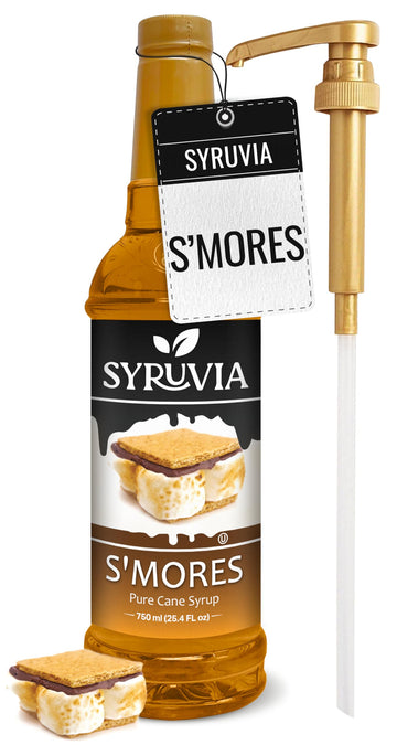 Syruvia Smores Syrup - Smores Coffee Syrup Flavor, 25.4 fl oz, Kosher, Gluten Free, Perfect for Coffee, Drinks, Soda, Desserts, 