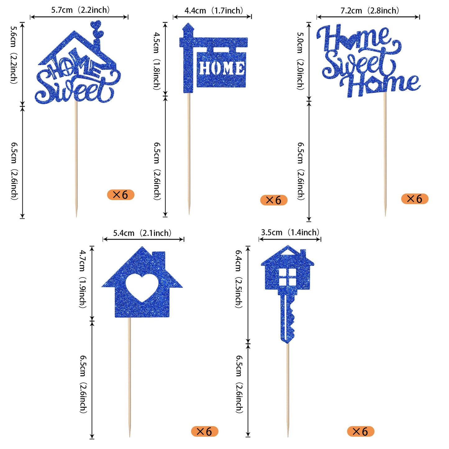 Rssta i Cupcake Toppers - 30 Pack Sweet Home Housewarming Decorations - Deep Blue Paper Picks