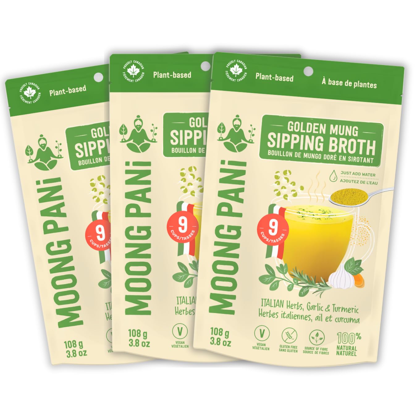 MOONG PANI Vegetable Broth Soup Powder (Italian Herbs, Garlic and Turmeric) Lower Sodium, Gluten-Free, Detox, Natural, Lower Sod