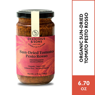 Delicious & Sons - Organic Italian Sun-Dried Tomato Pesto Rosso Sauce With Parmigiano Reggiano Dop Cheese (6.70 Oz.) - Non-Gmo -