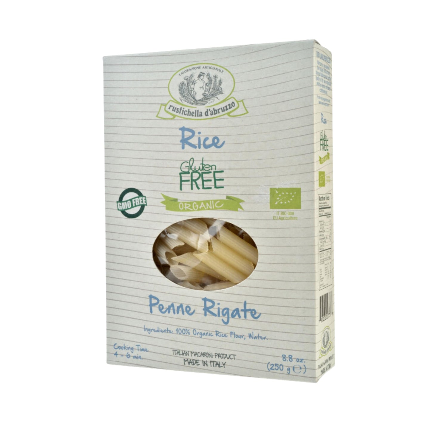 Rustichella dAbruzzo Organic Rice Penne Rigate Pasta - Gluten-Free, 250g (8.8 oz) - Ideal for Light Sauces & Vegetables