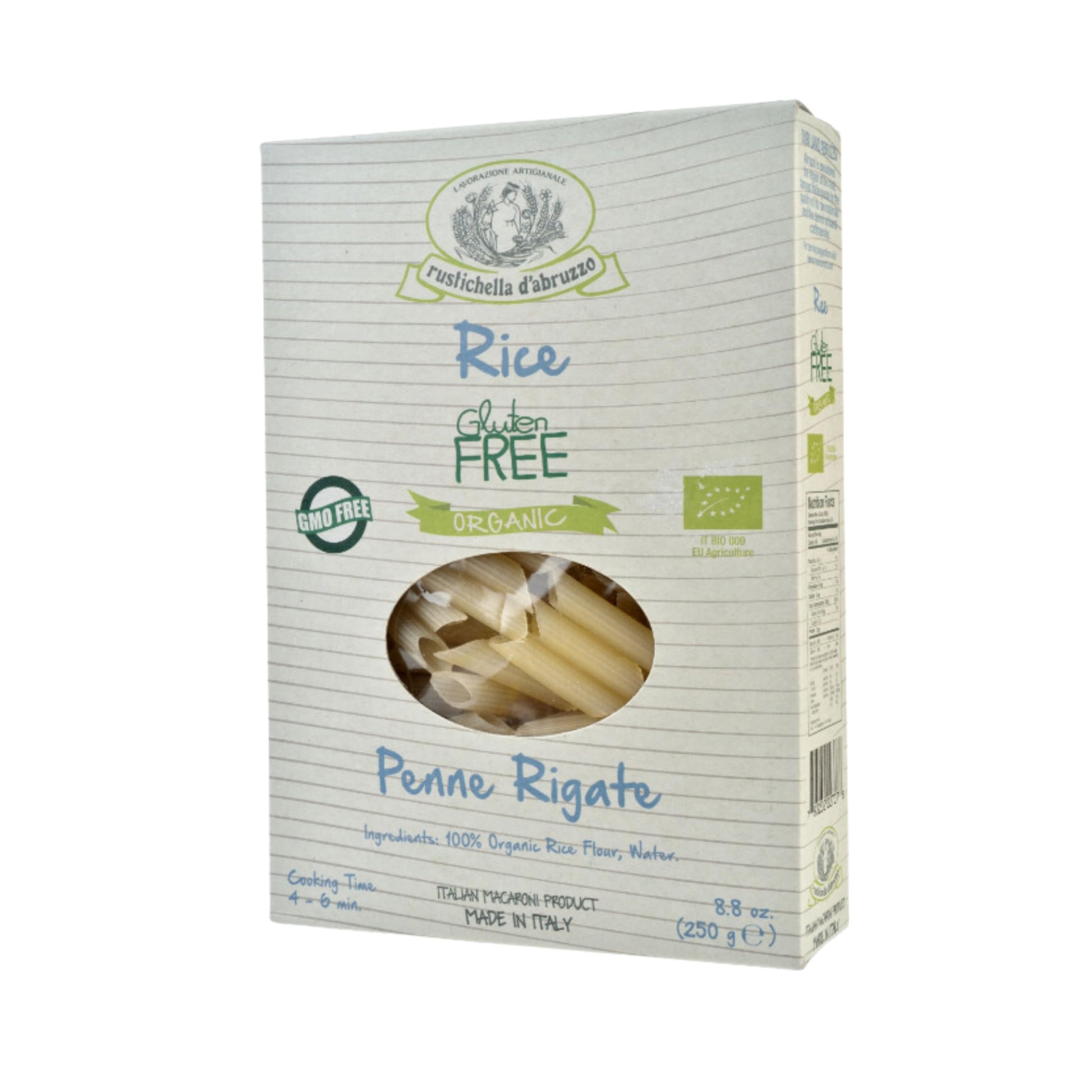 Rustichella dAbruzzo Organic Rice Penne Rigate Pasta - Gluten-Free, 250g (8.8 oz) - Ideal for Light Sauces & Vegetables
