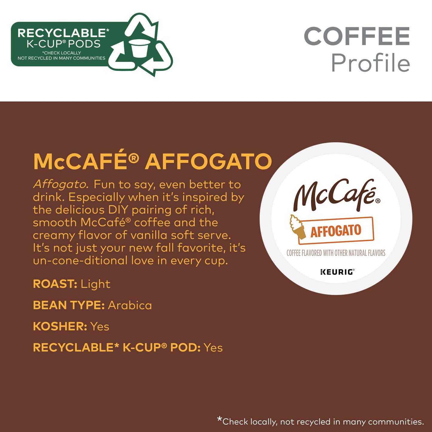 McCafe Affogato  Single Serve Keurig K-Cup Pods  Flavored Coffee  Limited Edition  60-Count Box (6 Packs of 10)
