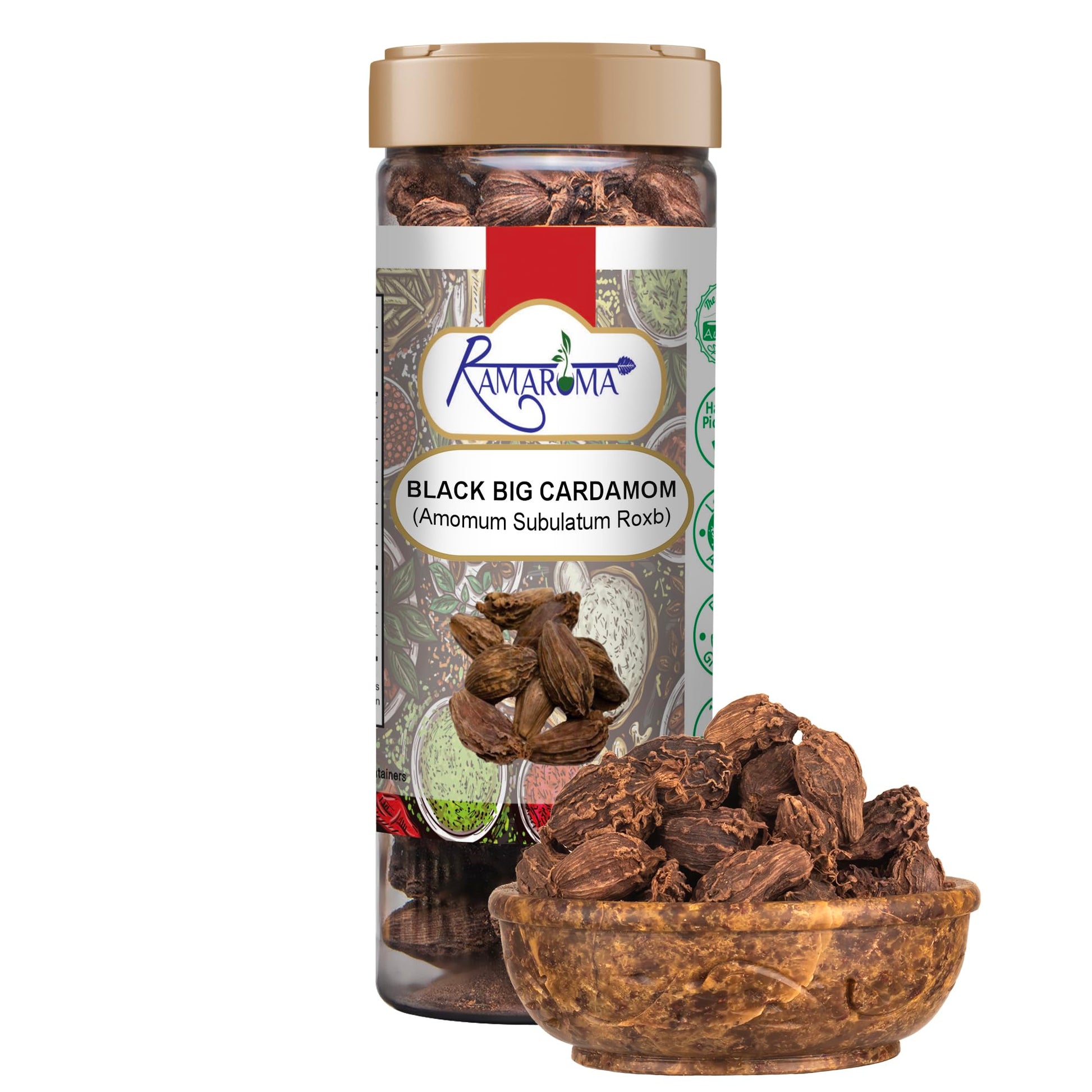 Ramaroma Black Cardamom Pods (Kali Elachi) Whole Indian Spice 3oz (85g) All Natural | Vegan | Gluten Friendly | NON-GMO | Smokey