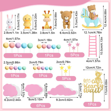 Yinder Bear Cake Toppers Mini Bear Cake Decorations Cake Toppers Gold White Pearl Ball For Birthday Party Decorations(Bright Col