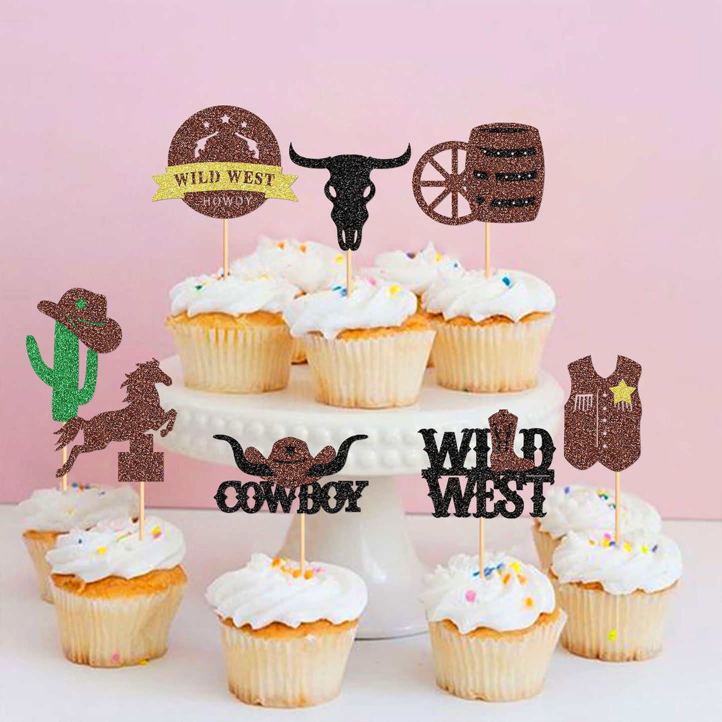 32 Pack Cowboy Cupcake Toppers Wild West Cowboy Hats Western Theme Happy Birthday Baby Shower Party Cake Decorations Supplies 2