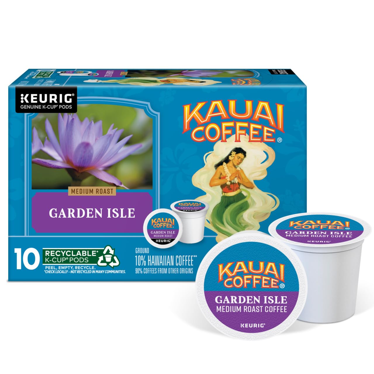 Kauai Coffee K-Cup Pods (Coconut Caramel Crunch, Garden Isle Medium Roast, & Island Sunrise Mild Roast) Variety Pack