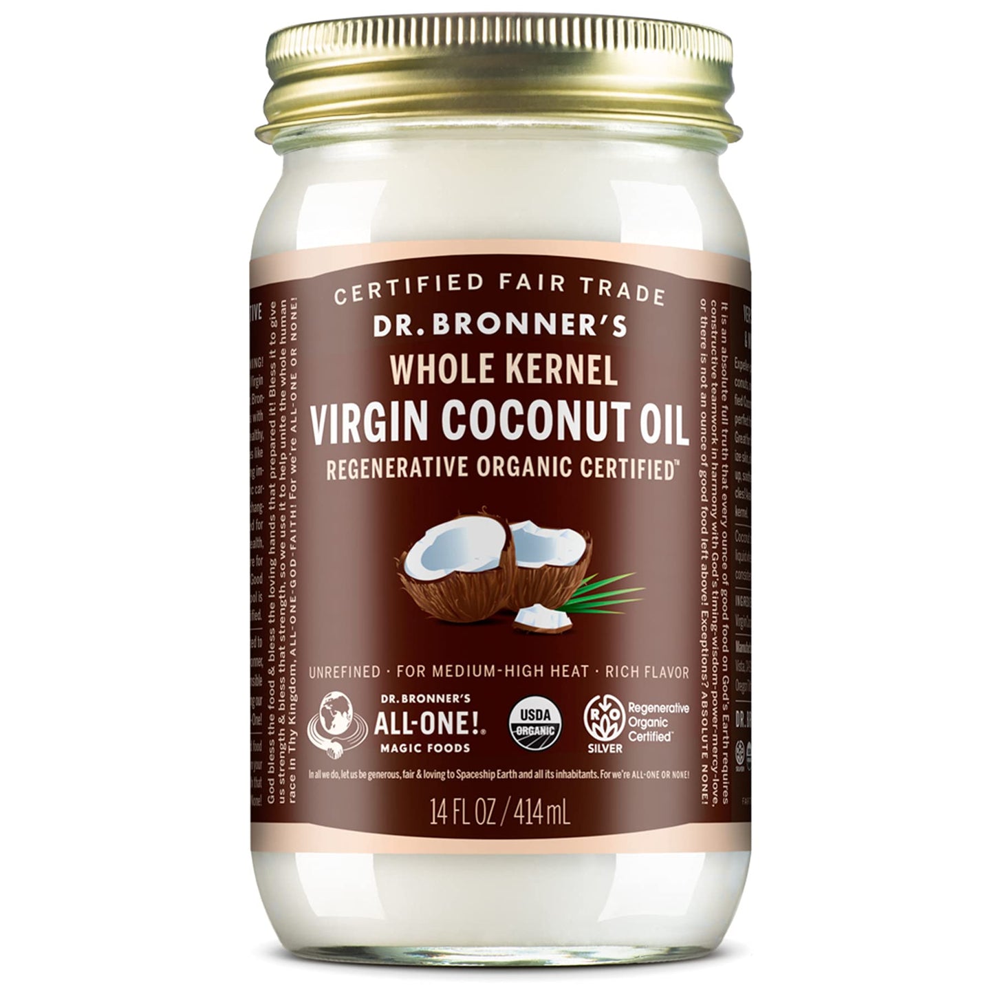 Dr. Bronner'S - Organic Virgin Coconut Oil (Whole Kernel, 14 Ounce) - Coconut Oil For Cooking, Baking, Hair & Body, Unrefined &