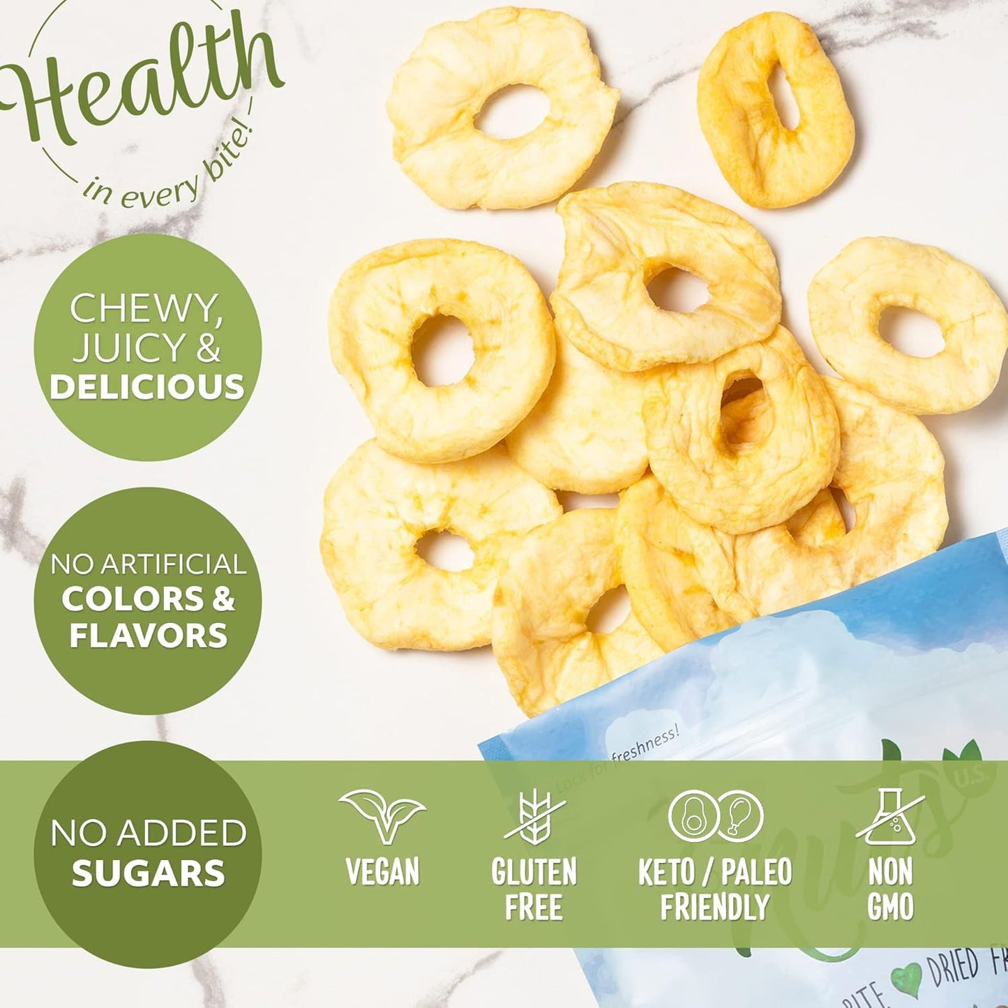 Nuts U.S. - Dried Apple Rings | No Added Sugar | No Artificial Color | Chewy Texture | Non-Gmo | Juicy And Natural | Packed In A