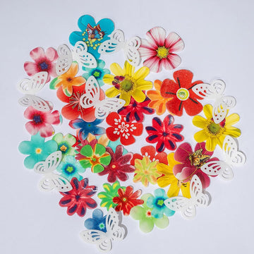 Edible Flowers Edible Leaves &White Edible Butterflies Wafer Paper Cake Cupcake Toppers For Decorating Rice Paper Flower Food De