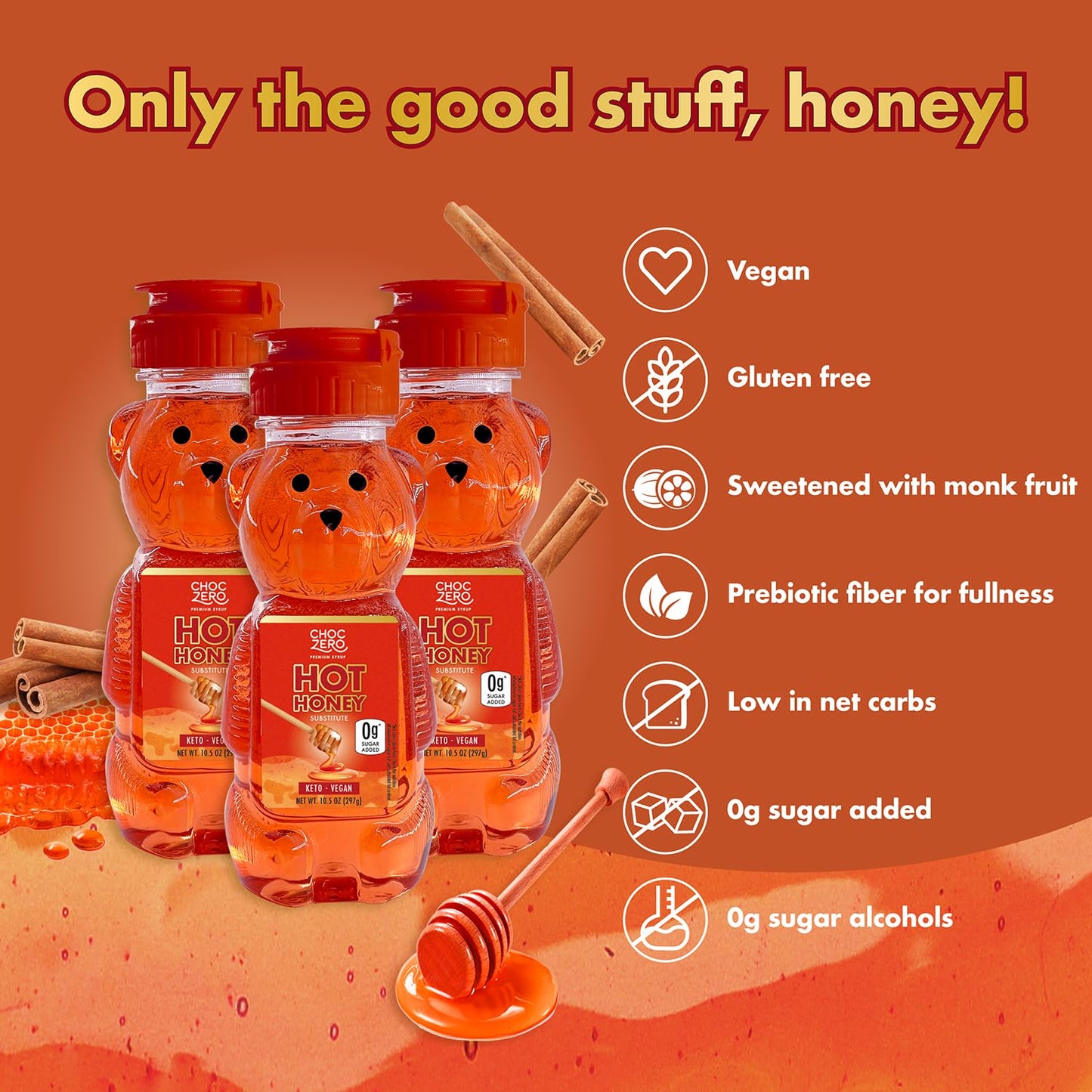 Choczero Sugar Free Cinnamon Hot Honey, Vegan Honey, All Natural, Keto Friendly, Cinnamon Fireball, 10.5 Ounce (Pack Of 1)