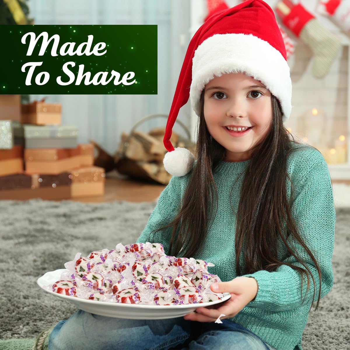 Peppermint Christmas Nougats Bulk Pack 2Lb - Delicious Holiday Christmas Candy Individually Wrapped Peppermint Flavor Sweets For