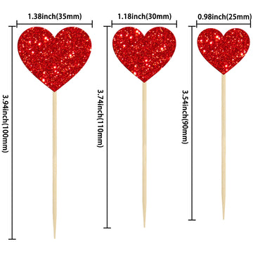 Gyufise 30Pcs Heart Cupcake Toppers Red Glitter Sweet Love Heart Cupcake Pick Decorations Valentine'S Day Cake Decorations For W