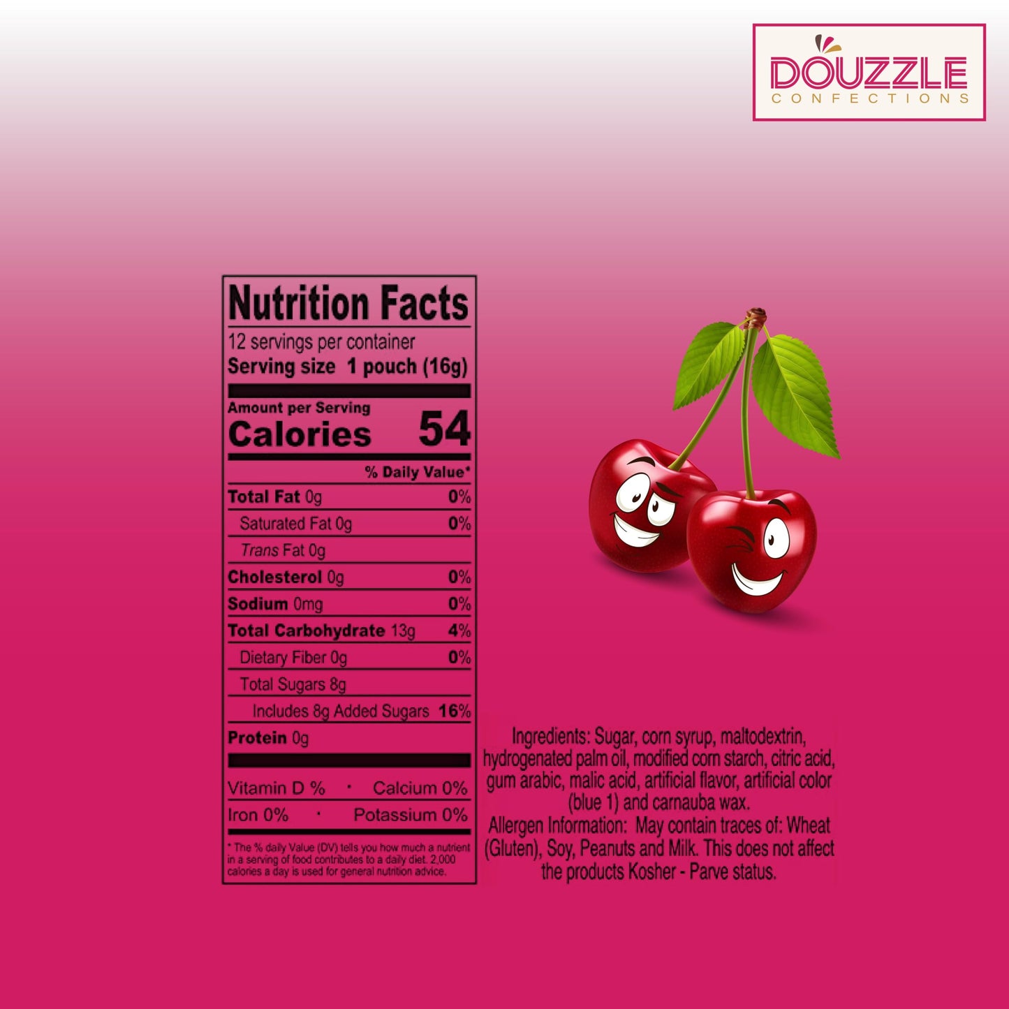 Douzzle Oodles Clown Shaped, Cherry Tiny Tangy Chews (12 Count, Pack Of 1) Individually Wrapped Candies, Birthday Party Favors,