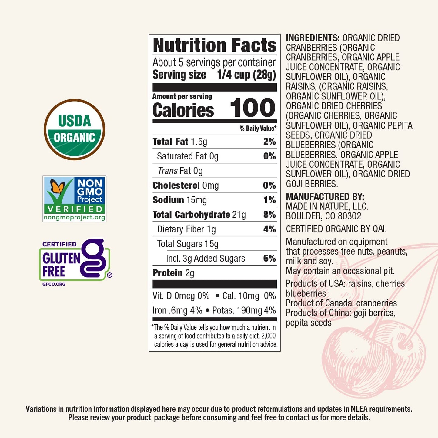 Made In Nature Organic Superberry Fruit Fusion, 5 Ounce (Pack of 6) - Fruit and Nut Trail Mix, Non-GMO, Unsulfured, Gluten Free