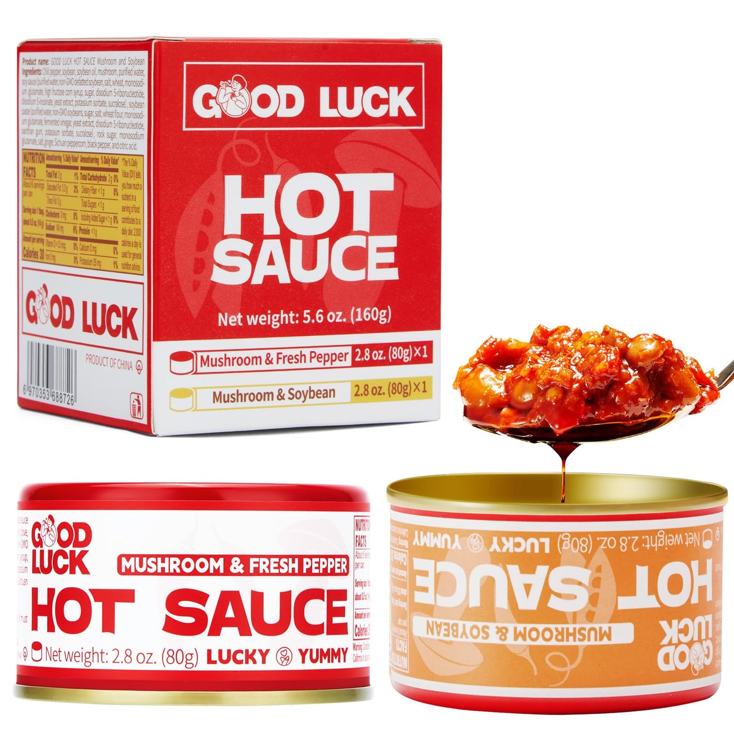 GOODLUCK Mushroom Chili Sauce -Premium Chili Oil with High-Grade Shuailiang Chili Peppers, SuiZhou Mushrooms & Soybean, Mushroom