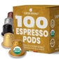 Espressoro Organic Coffee Capsules, 100 Count Variety Pack, Compatible with Espresso Machines, Aluminum Pods