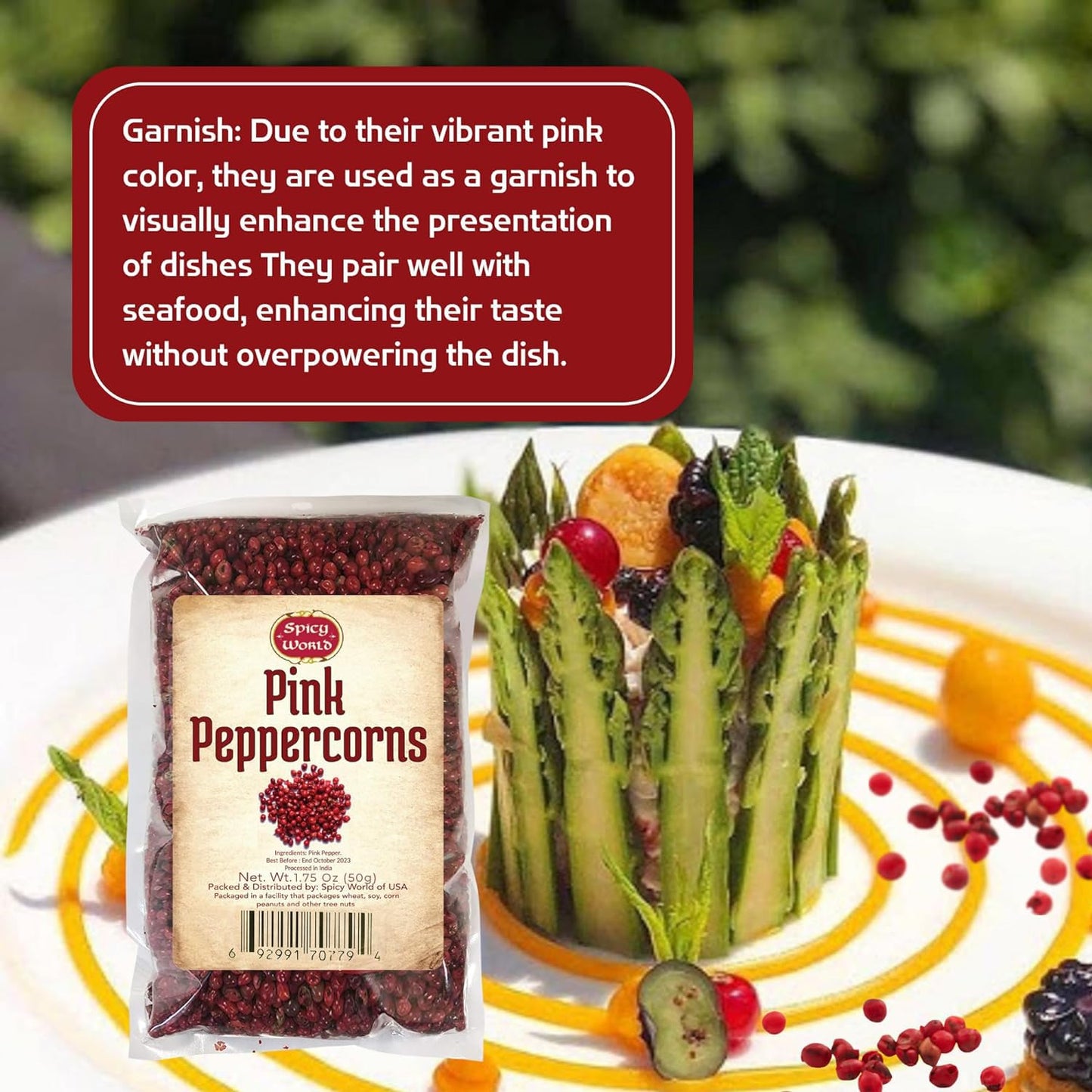 Spicy World Pink Peppercorns Whole 1.75Oz Bag - Steam Sterilized, Vegan, Premium Quality Whole Peppercorns