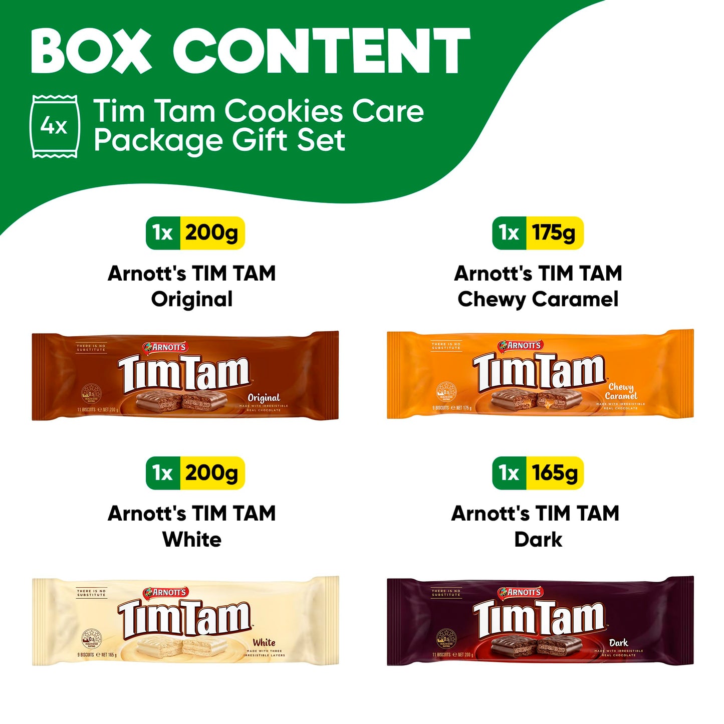 Tim Tam Cookies Gift, Snack Box, Australian Cookies Variety Pack with Chocolate Filling, 4 Pack Full of Original, Dark, Caramel
