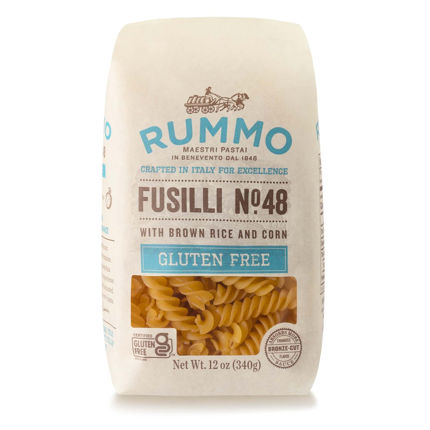 Rummo Gluten Free Fusilli N.48 - Gluten Free Fusilli Pasta Noodles, Made With Brown Rice & Corn, Pasta From Italy - 12 Ounce (Pack Of 5)