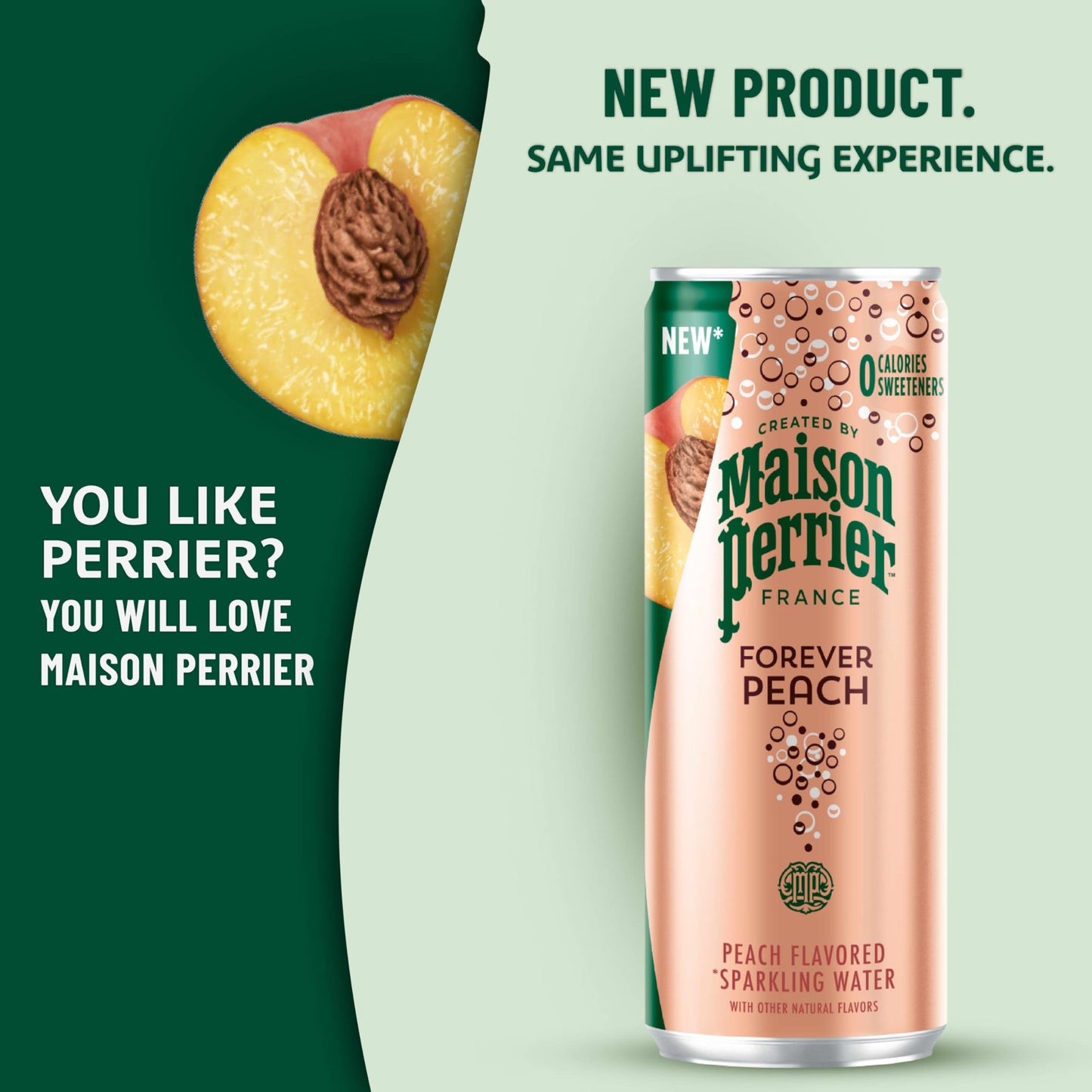 Maison Perrier Sparkling Water, Forever Peach Flavor, 11.15 Fl Oz Cans, 8 Count, Pack of 3