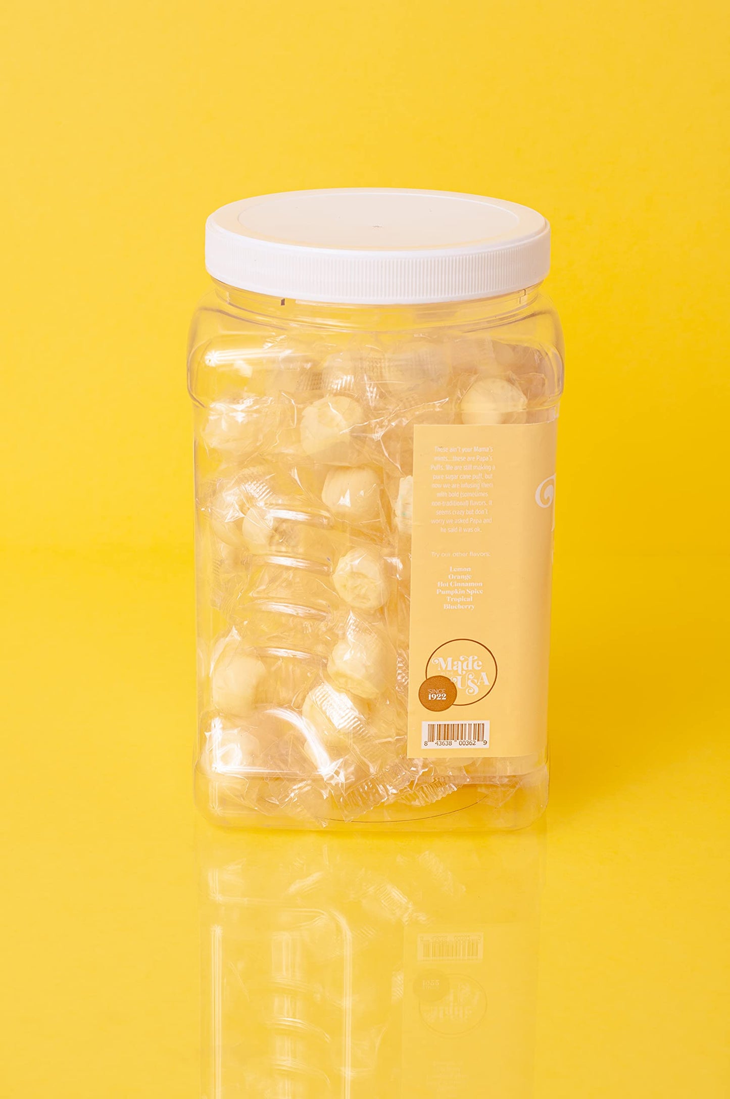 Papa'S Puffs Banana Pudding Flavored Pure Sugar Candy - Individually Wrapped In Resealable Tub - Fat-Free, Gluten-Free, Choleste