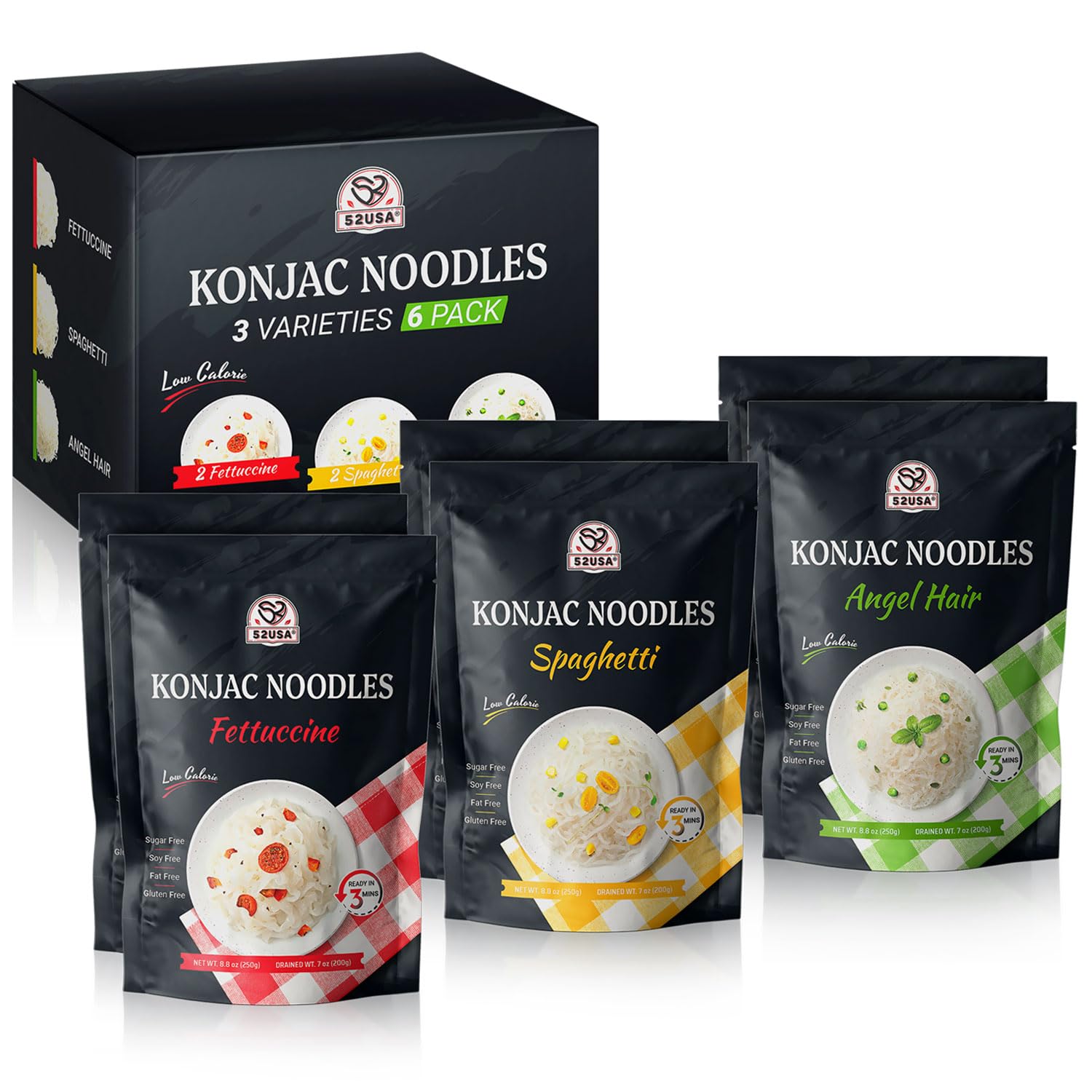 52USA Konjac Shirataki Noodle, Low Carb Pasta 52.8 Oz (1500 g), Keto and Paleo Friendly, Low Calorie, Sugar Free, Vegan, Ready t