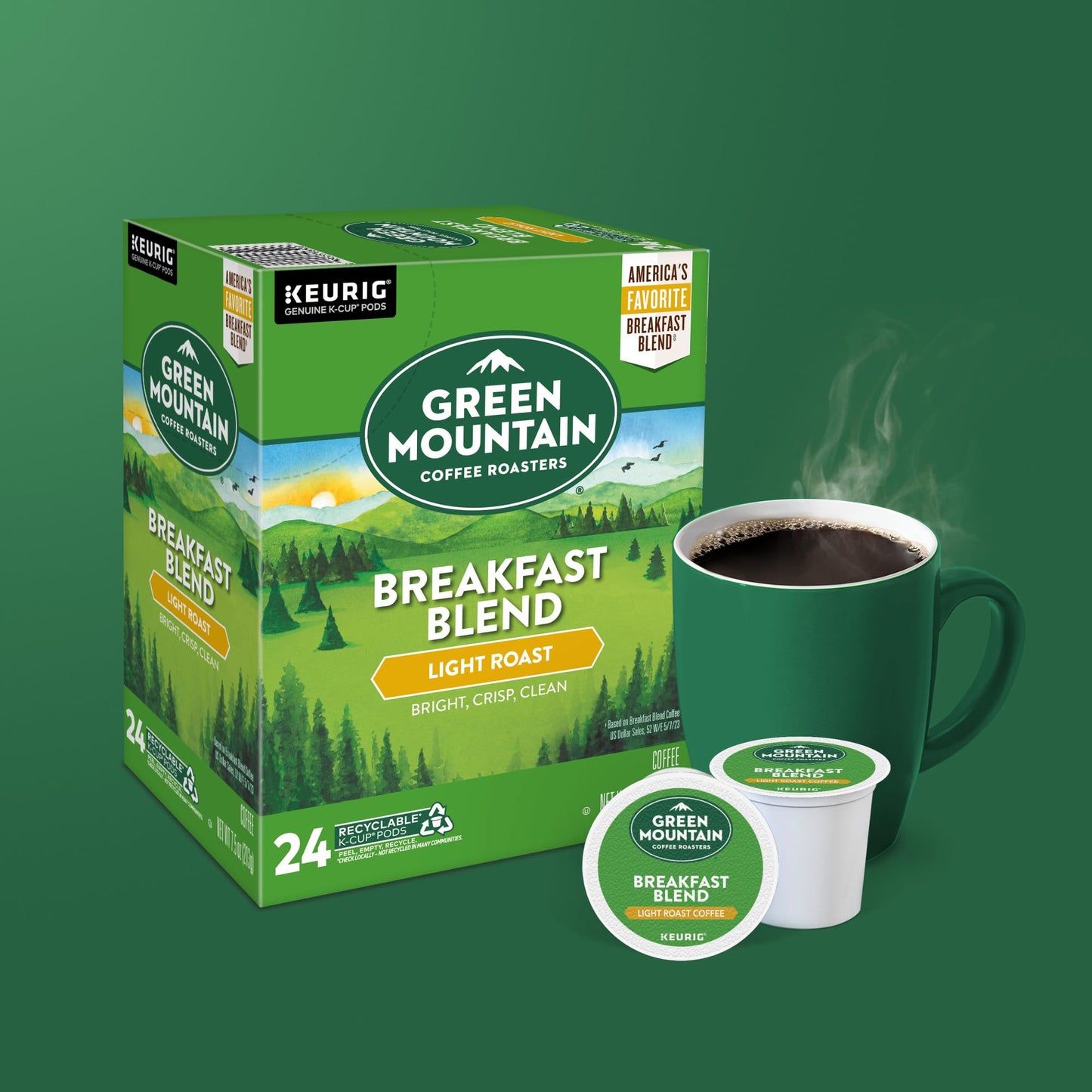 Green Mountain Coffee Roasters Breakfast Blend Single-Serve Keurig K-Cup Pods, Light Roast Coffee, 24 Count (Pack of 4)